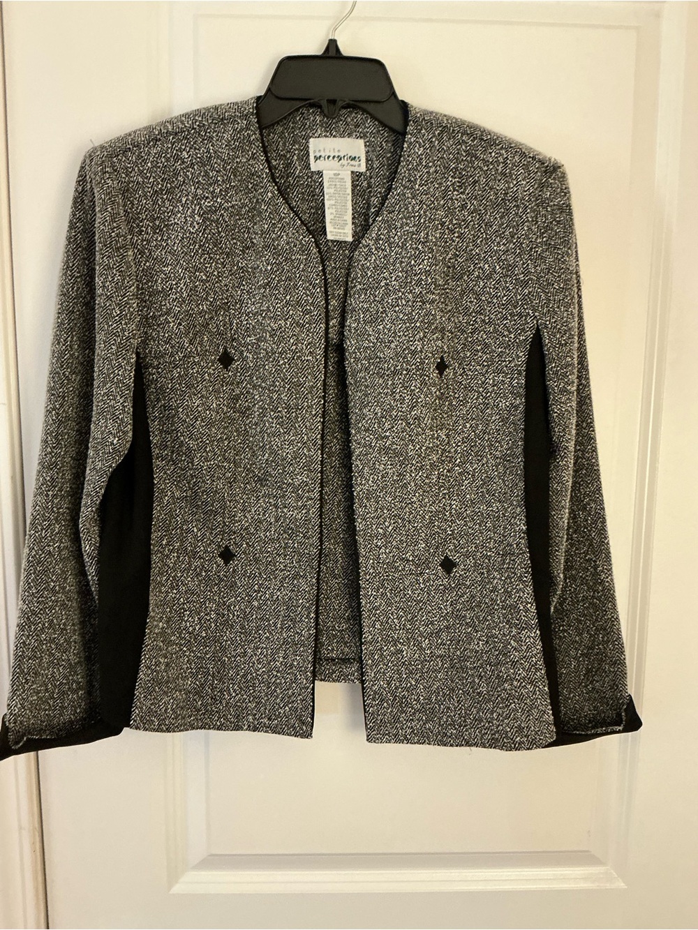 Petite Perceptions Herringbone Knit Blazer Jacket Grey Black Size 10P Open Front